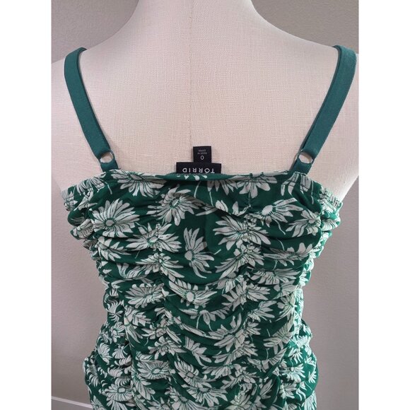 Green & White Floral Ruched Cami Top With Adjustable Straps - Picture 5 of 5